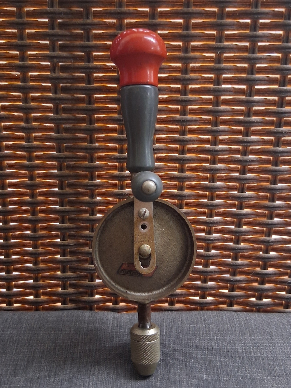 Vintage Stanley Type No. 1220 Hand Drill Eggbeater Style USA Handle Bit Storage